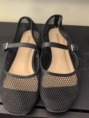 Muse Black Mesh Mary Jane Flats with Strap